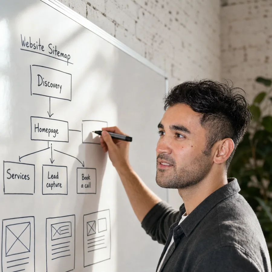 John Dwyer, founder of Smashed Avo, working through a digital strategy at a whiteboard